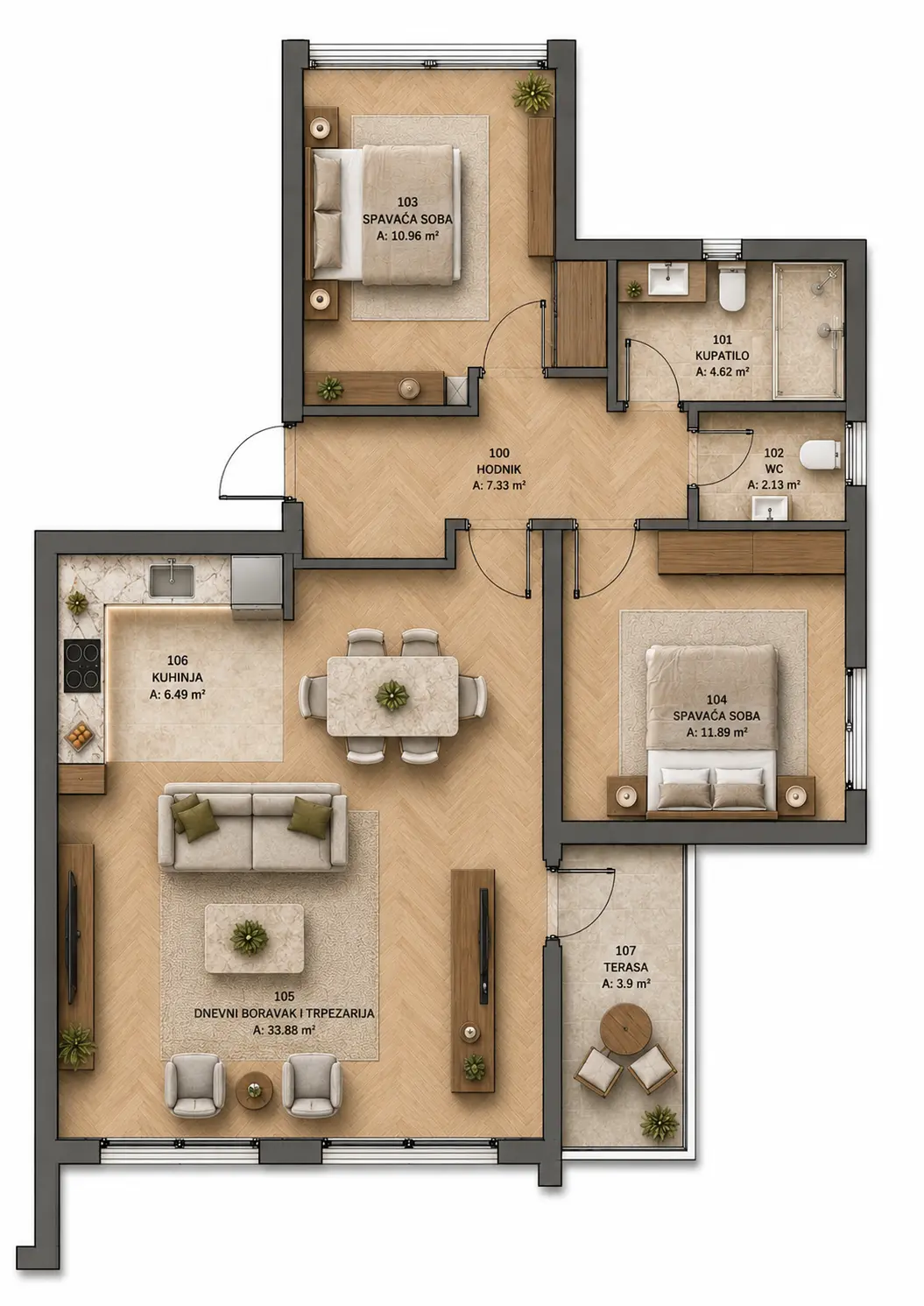 Grundriss Penthouse D 6‑1 · 81,20 m²